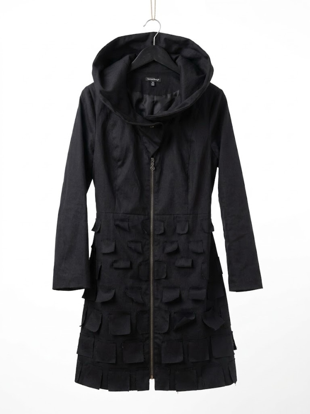 Samuel Dong Long Sculptural Jacket Coat Black Squares Detail Medium